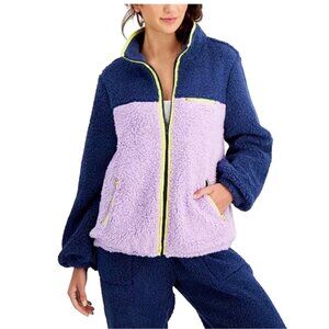 Style & Co Womens XL Sherpa Fleece Jacket Pink & Navy Two-Tone